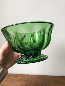 Heavy Vintage Green Glass Pedestal Bowl