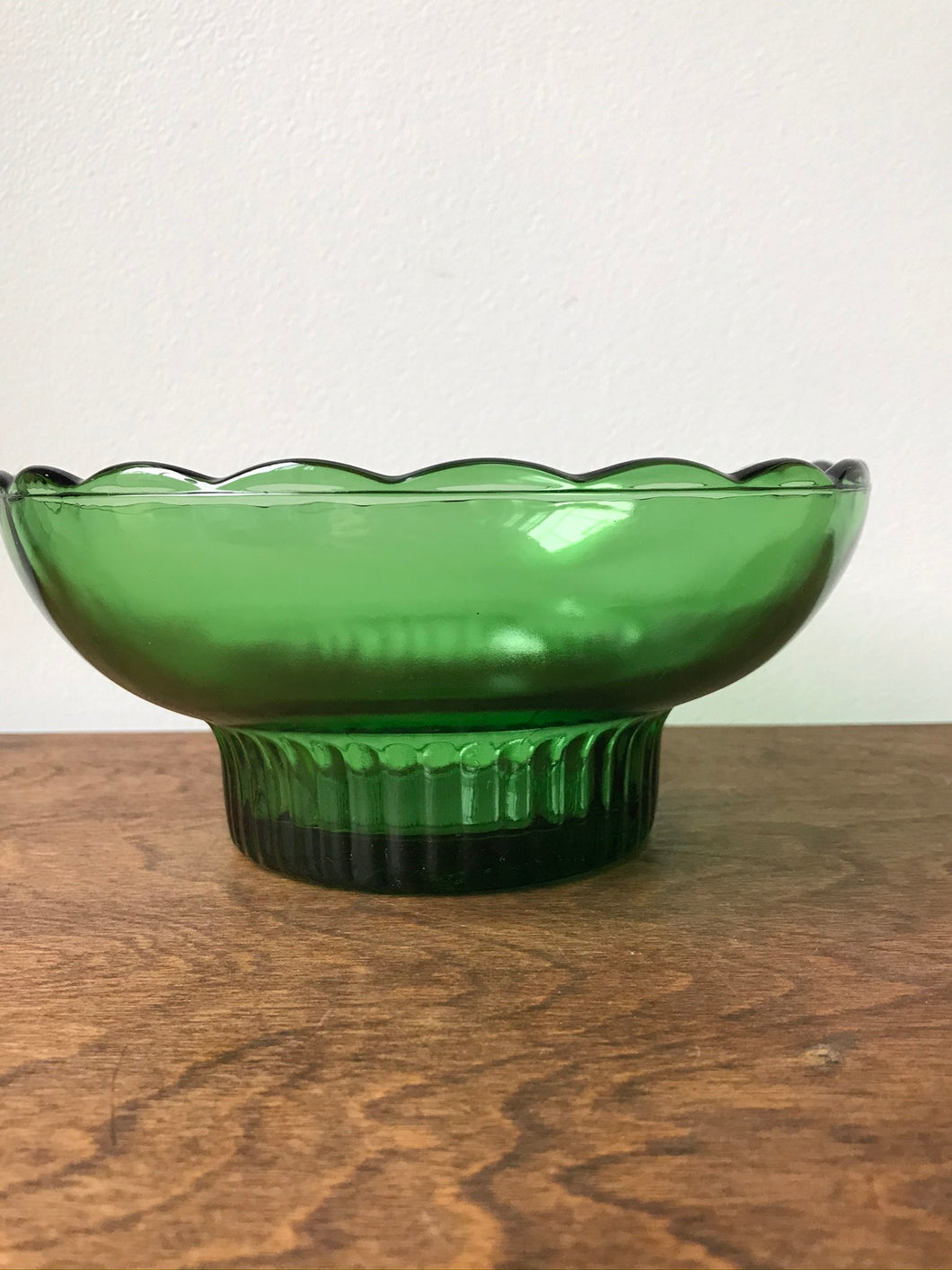 Vintage Green Glass Pedestal Bowl