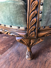 Load image into Gallery viewer, Exquisite Vintage Green Velvet Arm Chair with Exceptional Carved Detailing