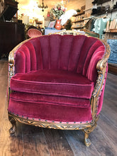 Load image into Gallery viewer, Stunning Vintage Red Velvet Arm Chair with Exceptional Carved Detailing