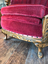 Load image into Gallery viewer, Stunning Vintage Red Velvet Arm Chair with Exceptional Carved Detailing