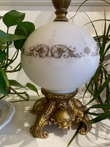 Vintage Hollywood Regency Style Globe Lamp with Brass Base
