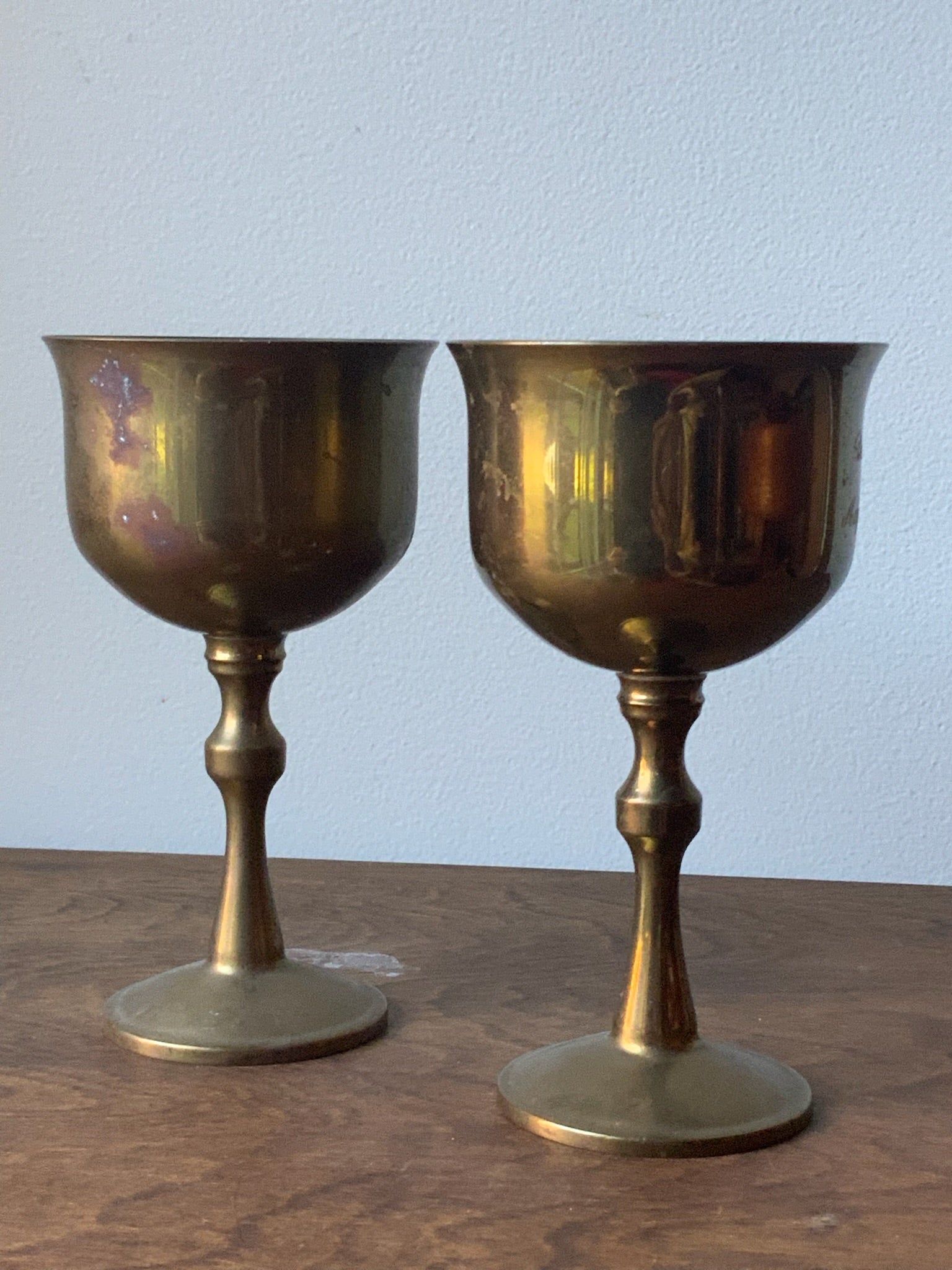Vintage Brass Chalices Wine Glasses