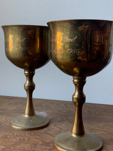 Vintage Brass Chalices Wine Glasses