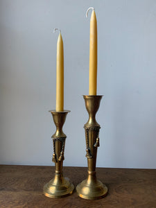 Beautiful Pair of Vintage Brass Candle Holders Tassel Details