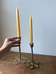 Pair of Vintage Brass Candle Holders with Ornate Base