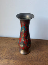 Load image into Gallery viewer, Beautiful Vintage Painted Etched Brass Vase