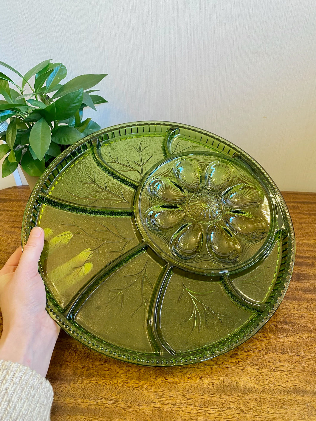 Gorgeous Vintage Green Hors D'Oeuvres Serving Dish