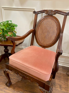 Stunning Antique Oval Cane-Back Chair with Pink Seat