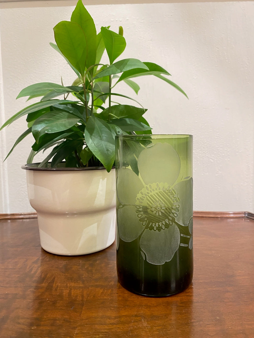 Green Glass Candle Vessel