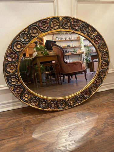 Amazing 70s Bronzed/Painted Resin Floral Mirror