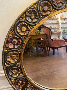 Amazing 70s Bronzed/Painted Resin Floral Mirror