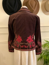 Load image into Gallery viewer, Beautiful Trimmed Maroon Velvet Floral Jacket (Size 10)