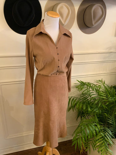 Two Piece Tan Suede-Like Set (Size 8)