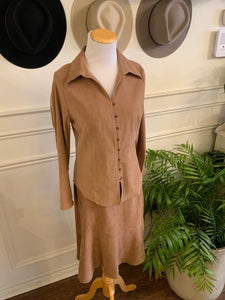 Two Piece Tan Suede-Like Set (Size 8)