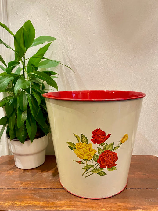 Vintage Rose Cream and Red Waste Bin