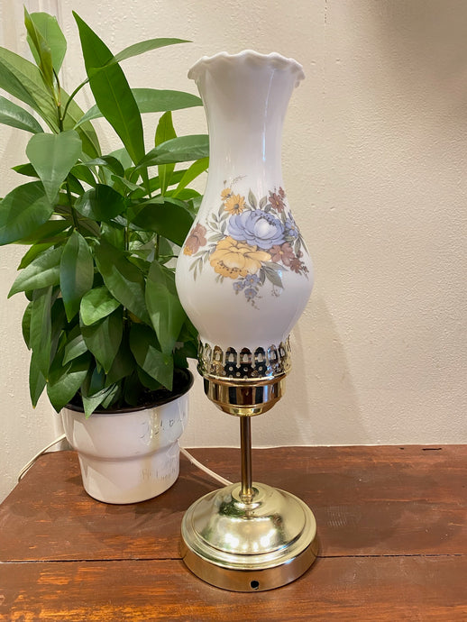 Tall Vintage White Glass Hurricane Lamp