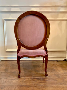 Beautiful Vintage Louis XVI Style Oval Back Wood Armchair with Blush Pink Dotted Upholstery