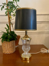Load image into Gallery viewer, Beautiful Vintage Crystal and Brass Lamp with Black Shade