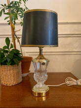 Load image into Gallery viewer, Beautiful Vintage Crystal and Brass Lamp with Black Shade