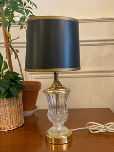 Beautiful Vintage Crystal and Brass Lamp with Black Shade