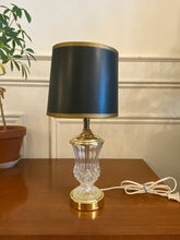 Load image into Gallery viewer, Beautiful Vintage Crystal amd Brass Lamp with Black Shade