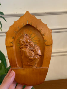 Hand Carved with Inlay Madonna and Child Wall Hanging