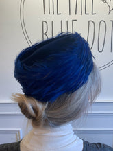 Load image into Gallery viewer, Vintage Blue Feather Pillbox Hat