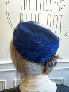 Vintage Blue Feather Pillbox Hat