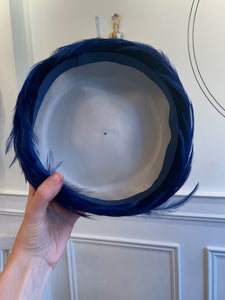 Vintage Blue Feather Pillbox Hat