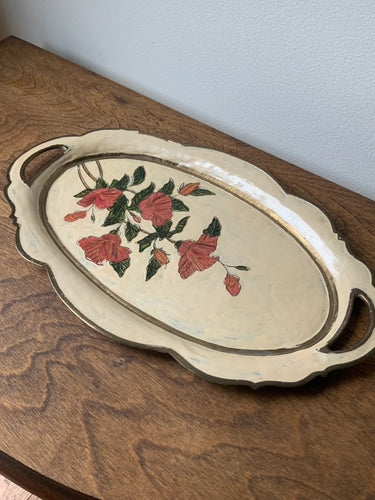 Stunning Vintage Painted Solid Brass Tray