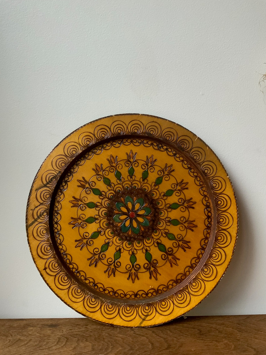 Large Carved and Dyed Wood Wall Hanging or Tray