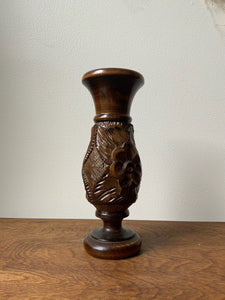 Vintage Floral Carved Wood Vase