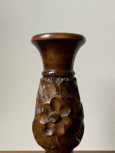 Vintage Floral Carved Wood Vase