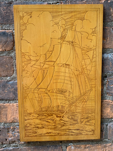 Wood Wall Hanging of Etched Ship