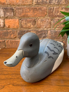 Vintage Grey Painted Wood Duck