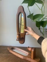 Load image into Gallery viewer, Pair of Vintage Wood Farmhouse Mirrored Wall Mounted Candle Holders