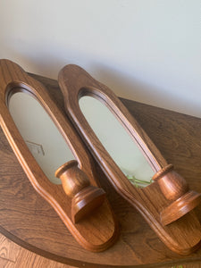 Pair of Vintage Wood Farmhouse Mirrored Wall Mounted Candle Holders