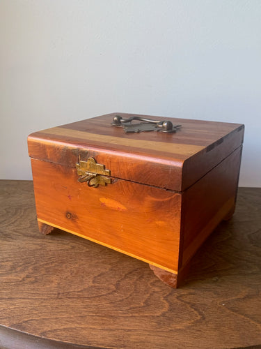 Beautiful Vintage Wood Box with Grass Hardware
