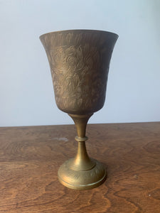 Gorgeous Etched Brass Chalice Wine Glass