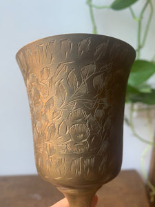 Gorgeous Etched Brass Chalice Wine Glass