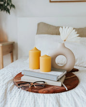 Load image into Gallery viewer, Bell Top Three Inch Beeswax Pillar Candle