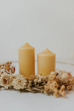 Load image into Gallery viewer, Bell Top Five Inch Beeswax Pillar Candle