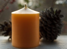 Load image into Gallery viewer, Bell Top Three Inch Beeswax Pillar Candle