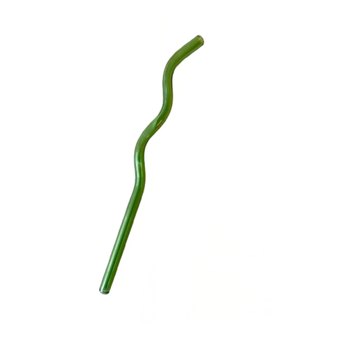 Wavy Dark Green Glass Straw