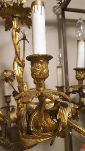 Late 19th C. Rococo Style French Ormolu 10 Light Chandelier