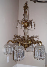 Load image into Gallery viewer, Antique French Neoclassical 6 arm Chandelier with Individual Canopied Chandeliers