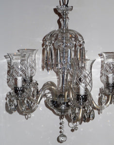 Antique French Traditional Style 5 Arm Crystal Chandelier with Crystal Cheminee’