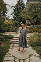 Load image into Gallery viewer, Anne Dress 100% Linen Garden Dress, Hamilton Ontario Ontario Made Canadian Made The Pale Blue Dot Casual Timless Elegant Versatile All Season Autumn Summer Winter Spring Layer James St. North Wedding Casual Romantic Style Loose Flowing Short Sleeve Pockets Boat Neck Pockets  Rachel Rae Connell Photography