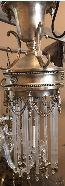 Arriving Soon - Antique Small Victorian Pewter Chandelier with Tube Crystals